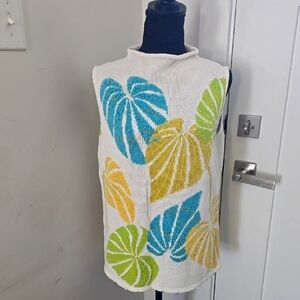 Susan Bristol Colorful Leaf Pattern Sleeveless Sweater